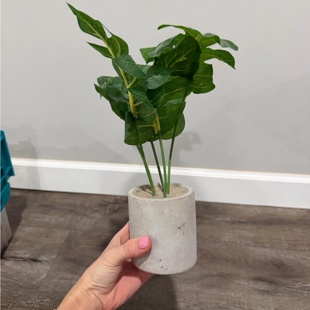 Artificial Green Plant in Gray Pot